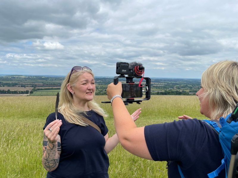 Helen is filming Kelly at the Uffington White Horse in Oxfordshire, UK