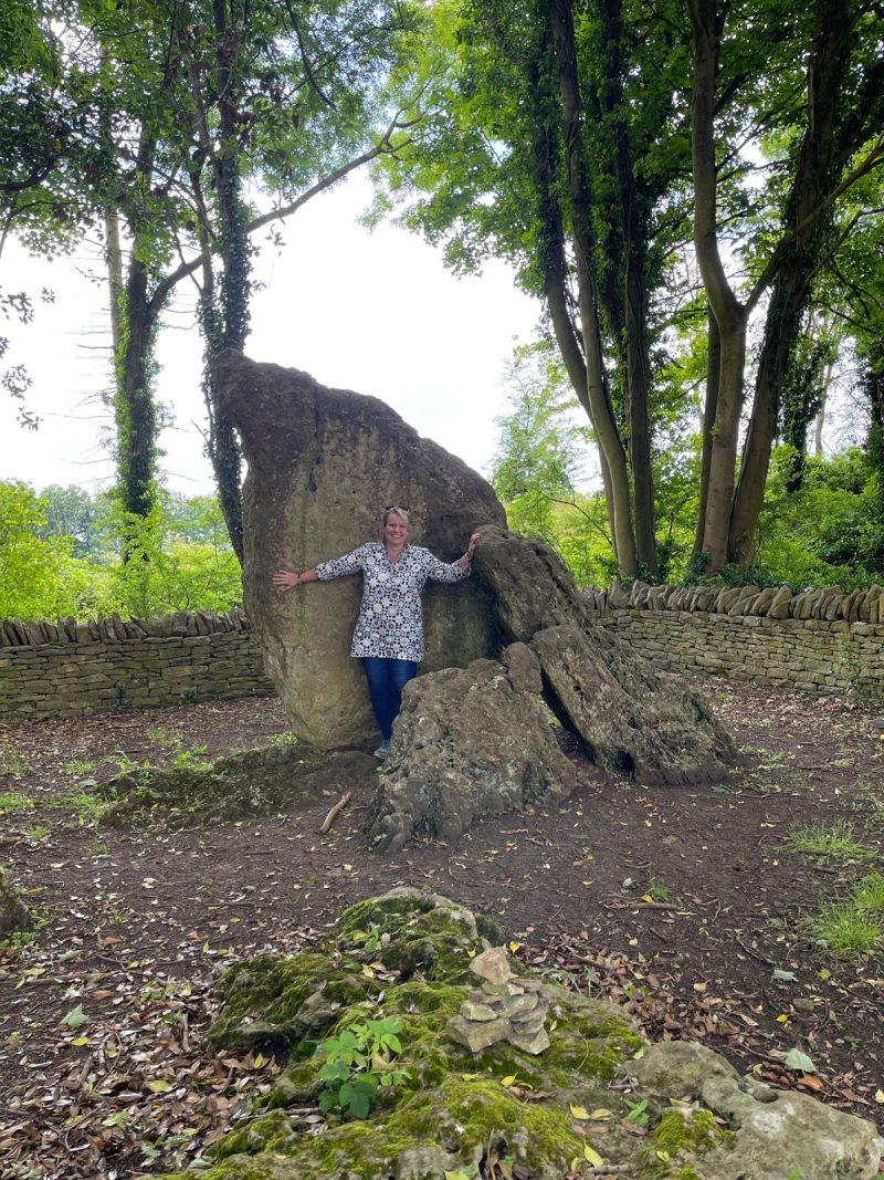Rev. Helen James by a Standing Stone in Oxfordshire