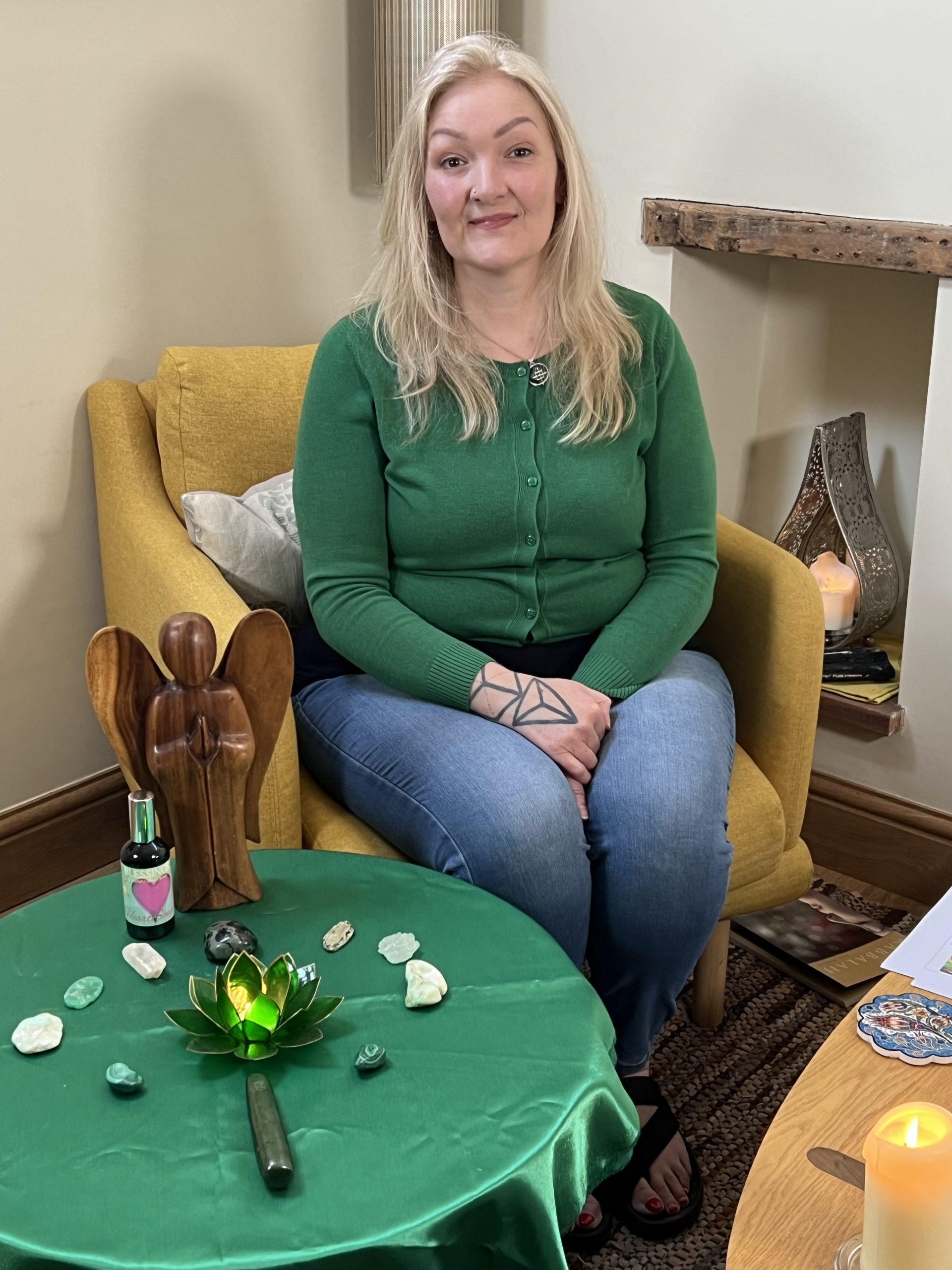 Kelly Peacey has created an Archangel Raphael altar with crystals